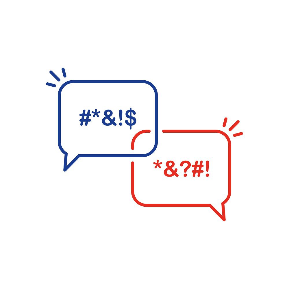 Icon Bubble of Swear and Argue. Chat Message Bubbles with Insult and Profanity. Censor and Bad Words line icon. Online Dialog, Chatting and Dirty Insult. Editable stroke. Vector illustration