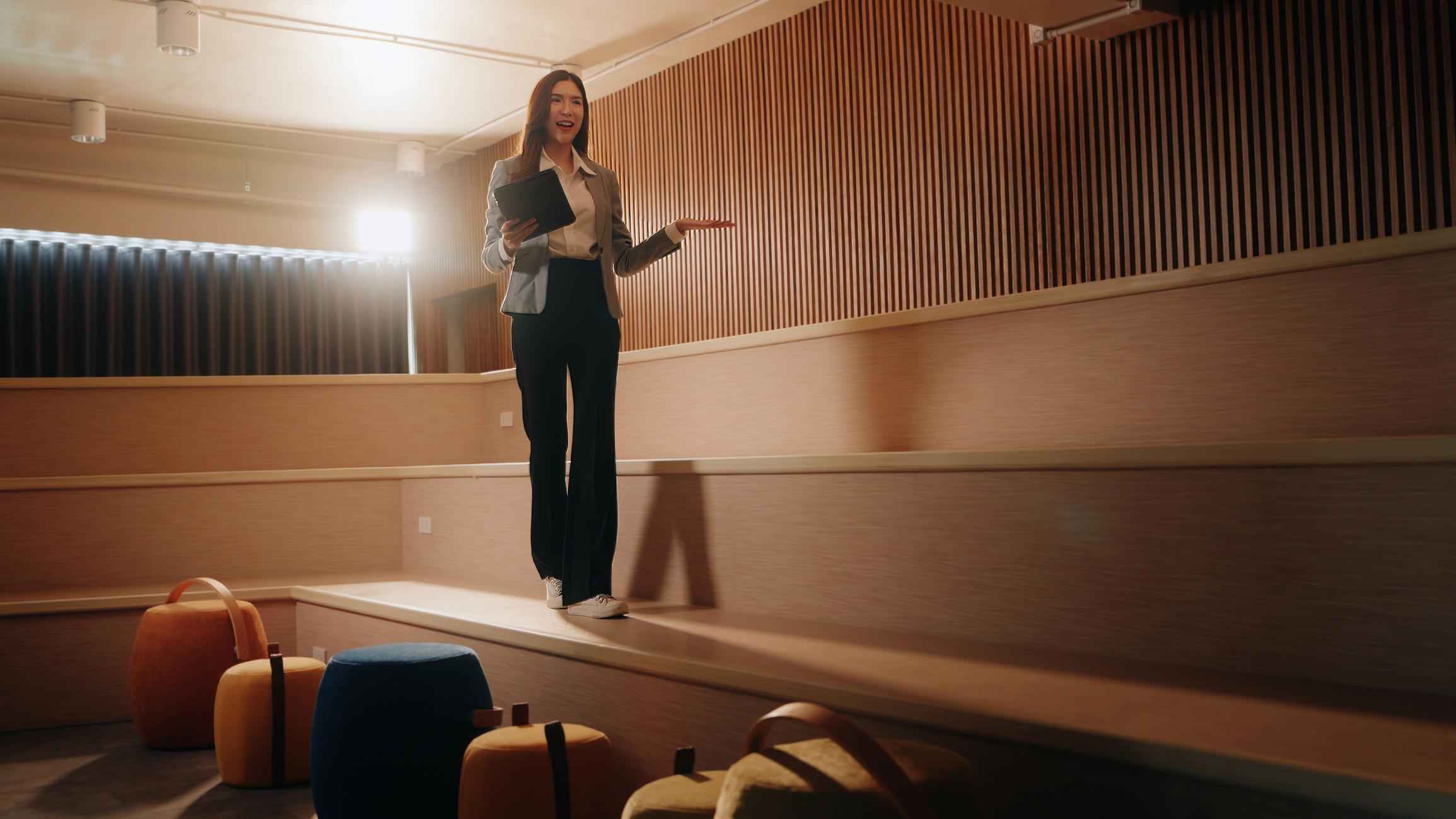 Businesswoman Self-Improvement and Presentation Skills Practice