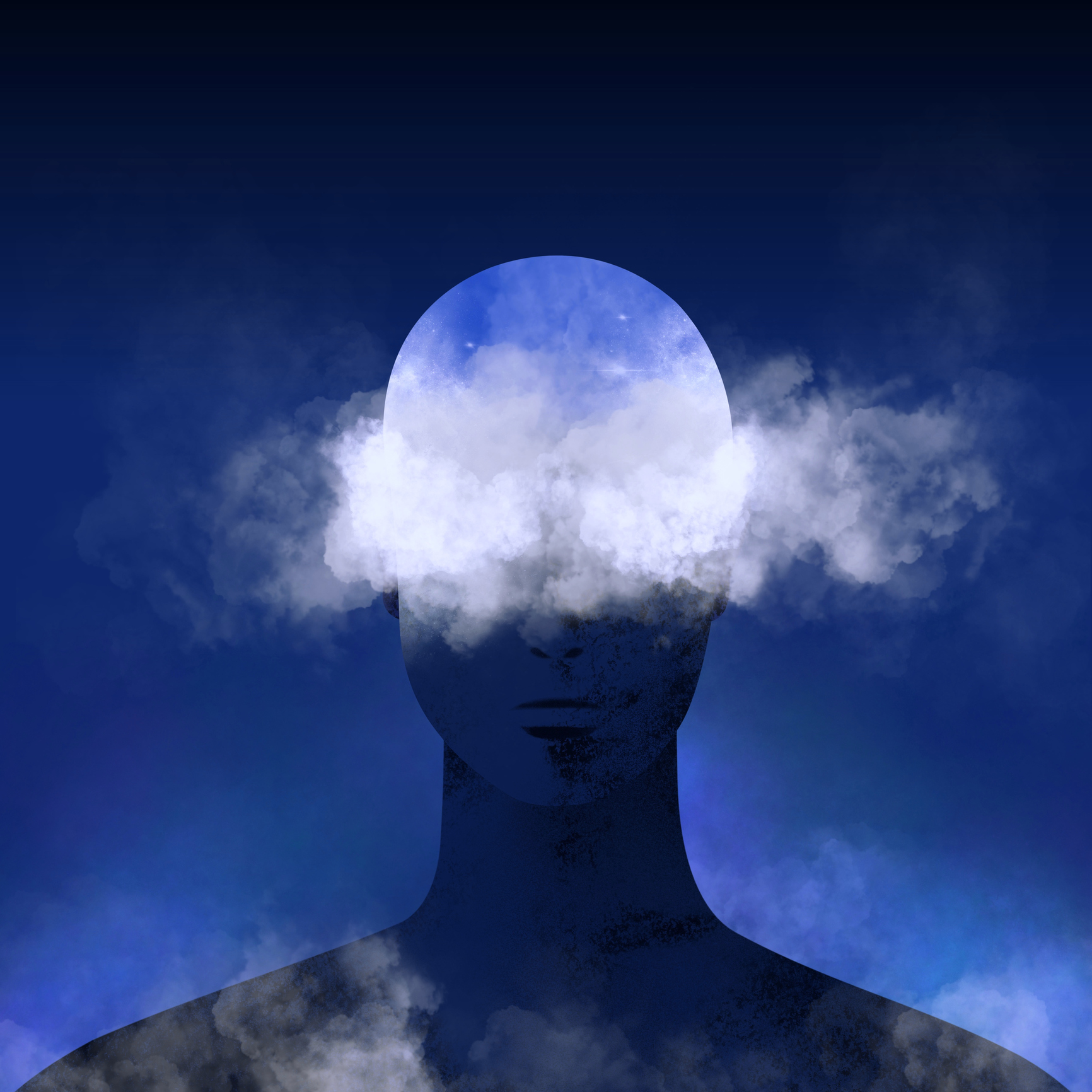 Conceptual image of a person with clouds forming from his head