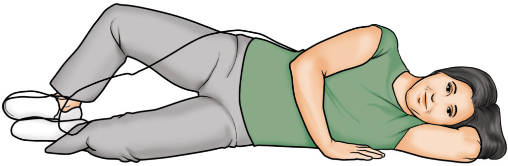 Diagram of a clamshell leg and core exercise.