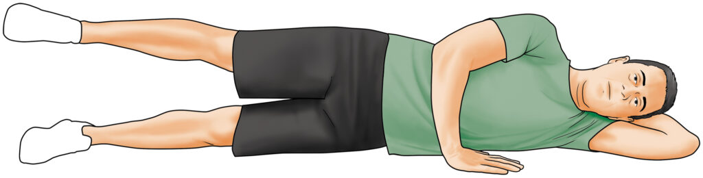 Diagram of side leg lifts performed while lying on the side.