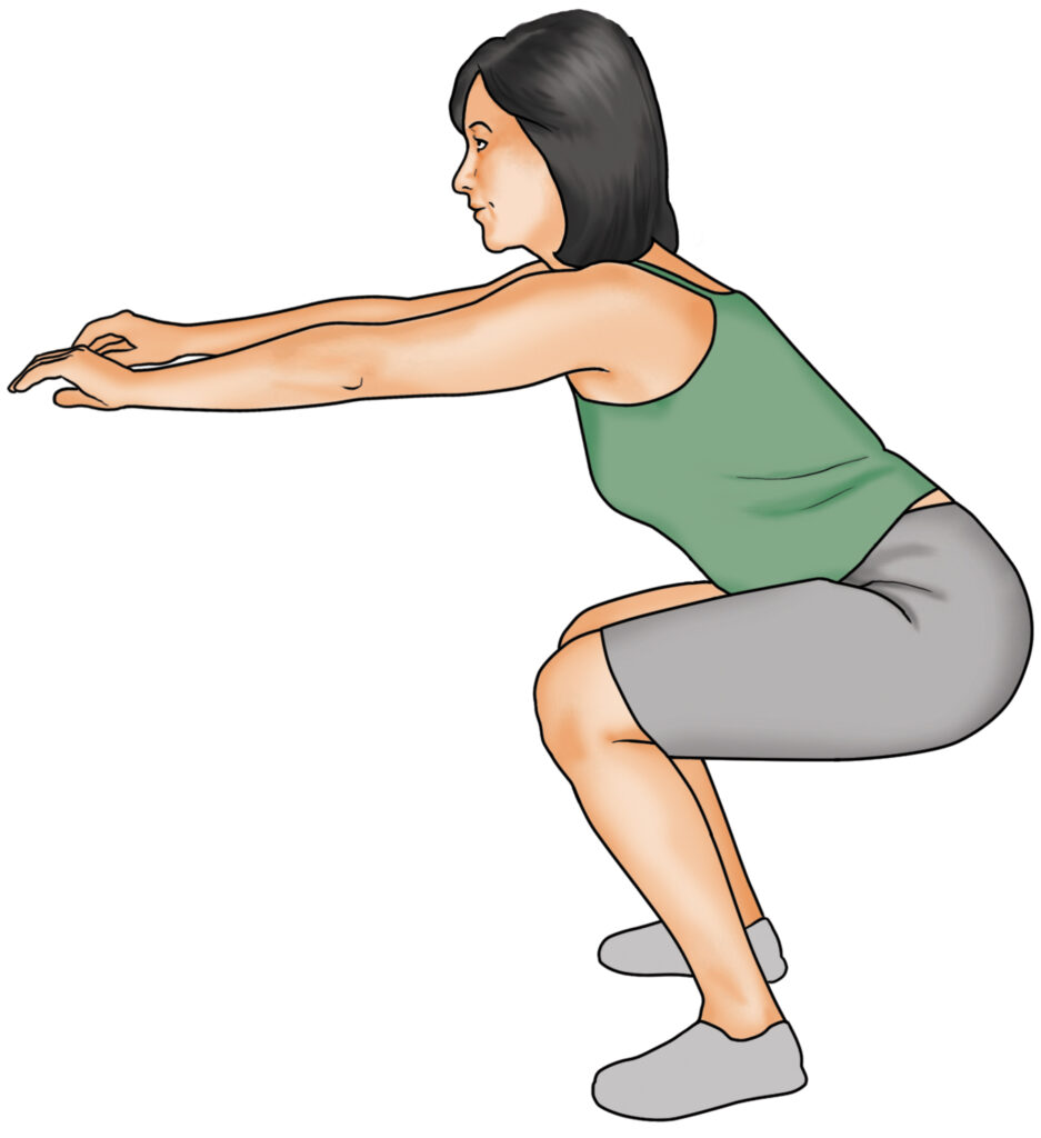 A woman performs a front squat.